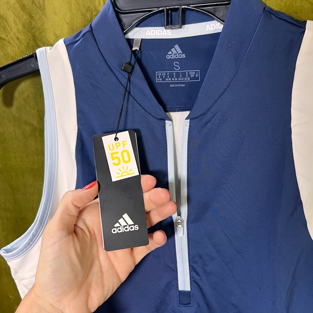 Adidas Navy and White Zip-Up Vest